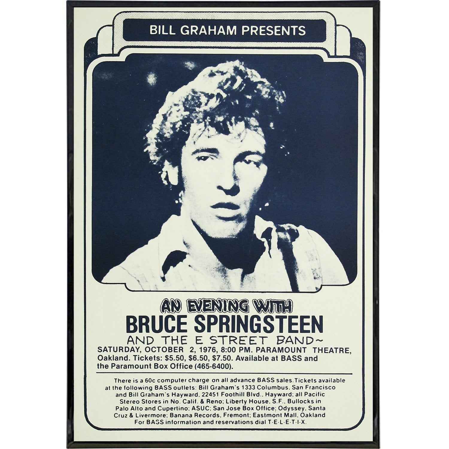 High-contrast poster print of Bruce Springsteen for wall decor
