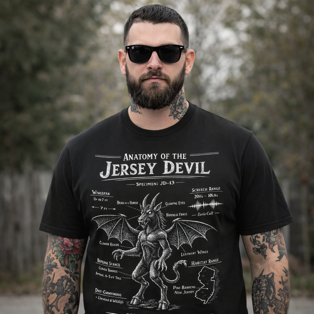 Anatomy of the Jersey Devil T-Shirt: Pine Barrens Legend Graphic Tee
