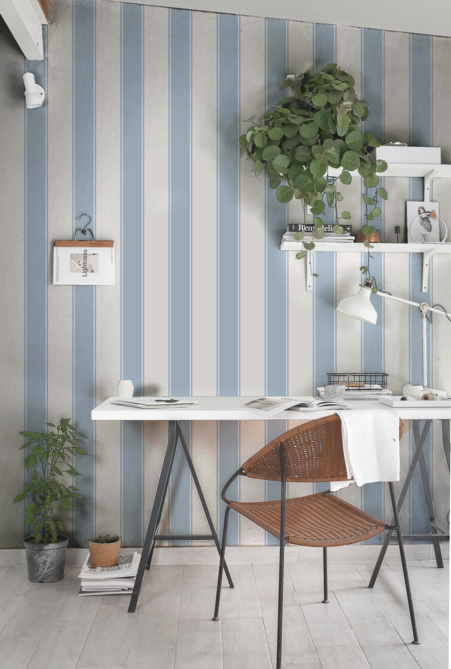 Andy Striped Removable Wallpaper in Blue, White, Pink and Cream