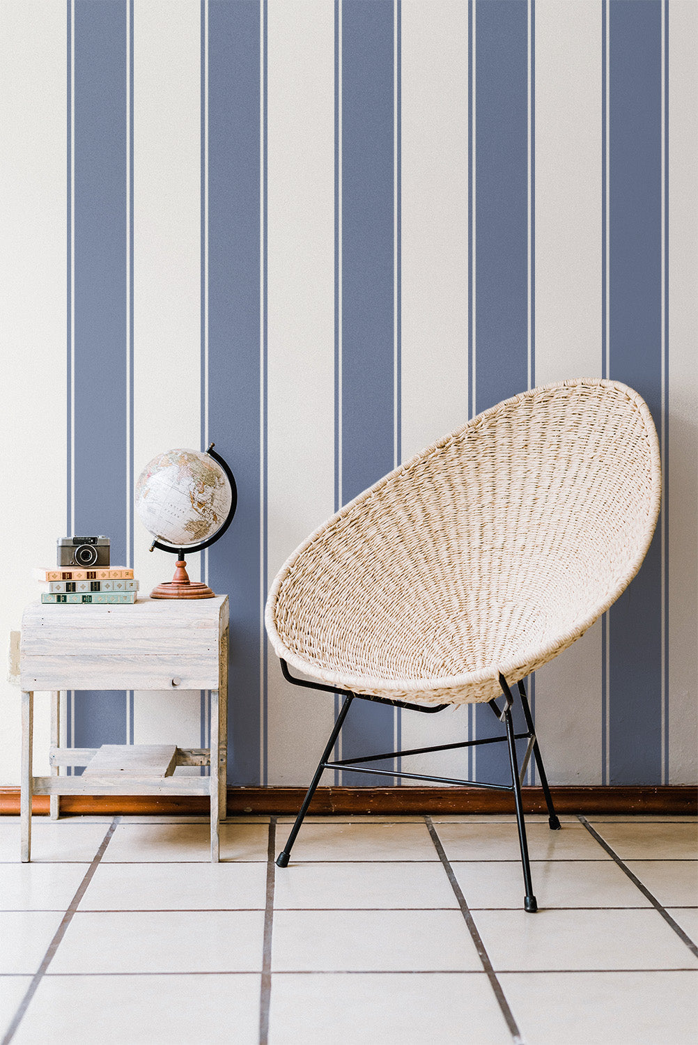 Andy Striped Removable Wallpaper in Blue, White, Pink and Cream