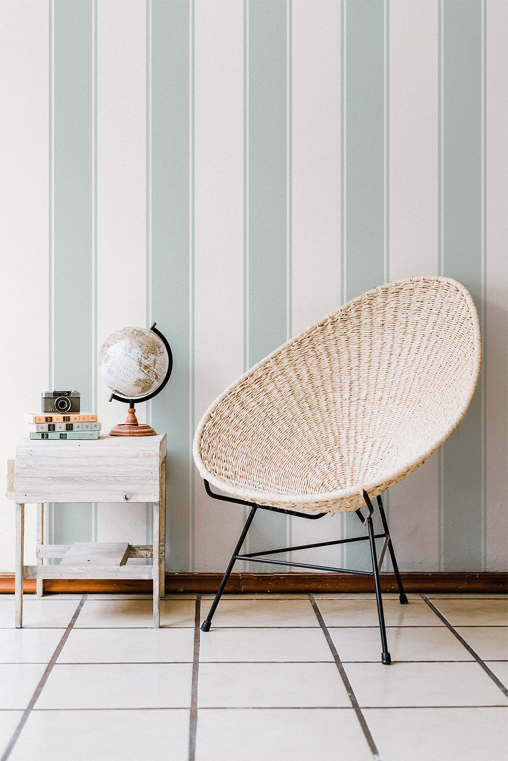 Andy Striped Removable Wallpaper in Blue, White, Pink and Cream