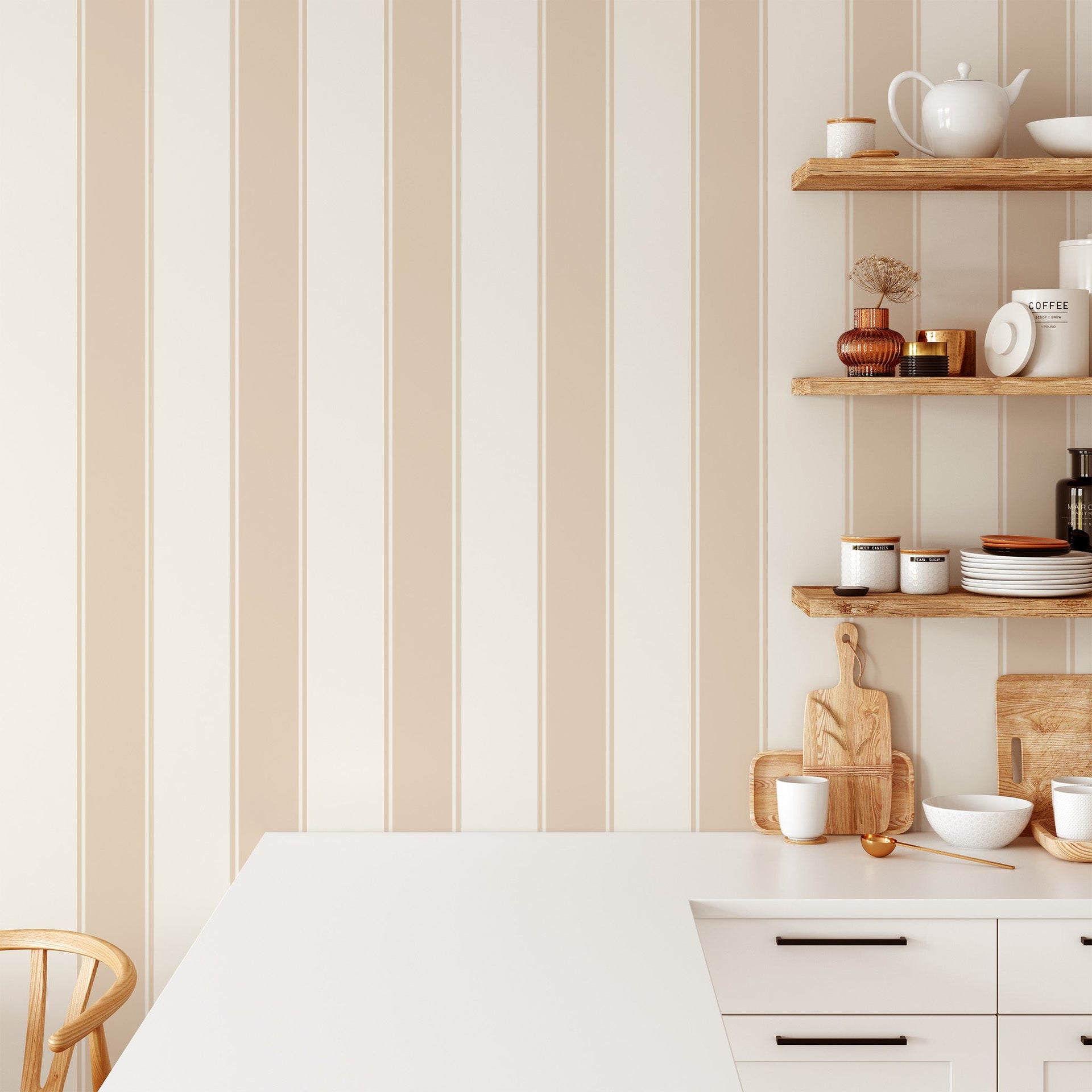 Andy Striped Removable Wallpaper in Blue, White, Pink and Cream