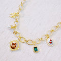 Angel & Rose Charm Necklace – Bold Gold Chain with Whimsical Vintage-Inspired Accents