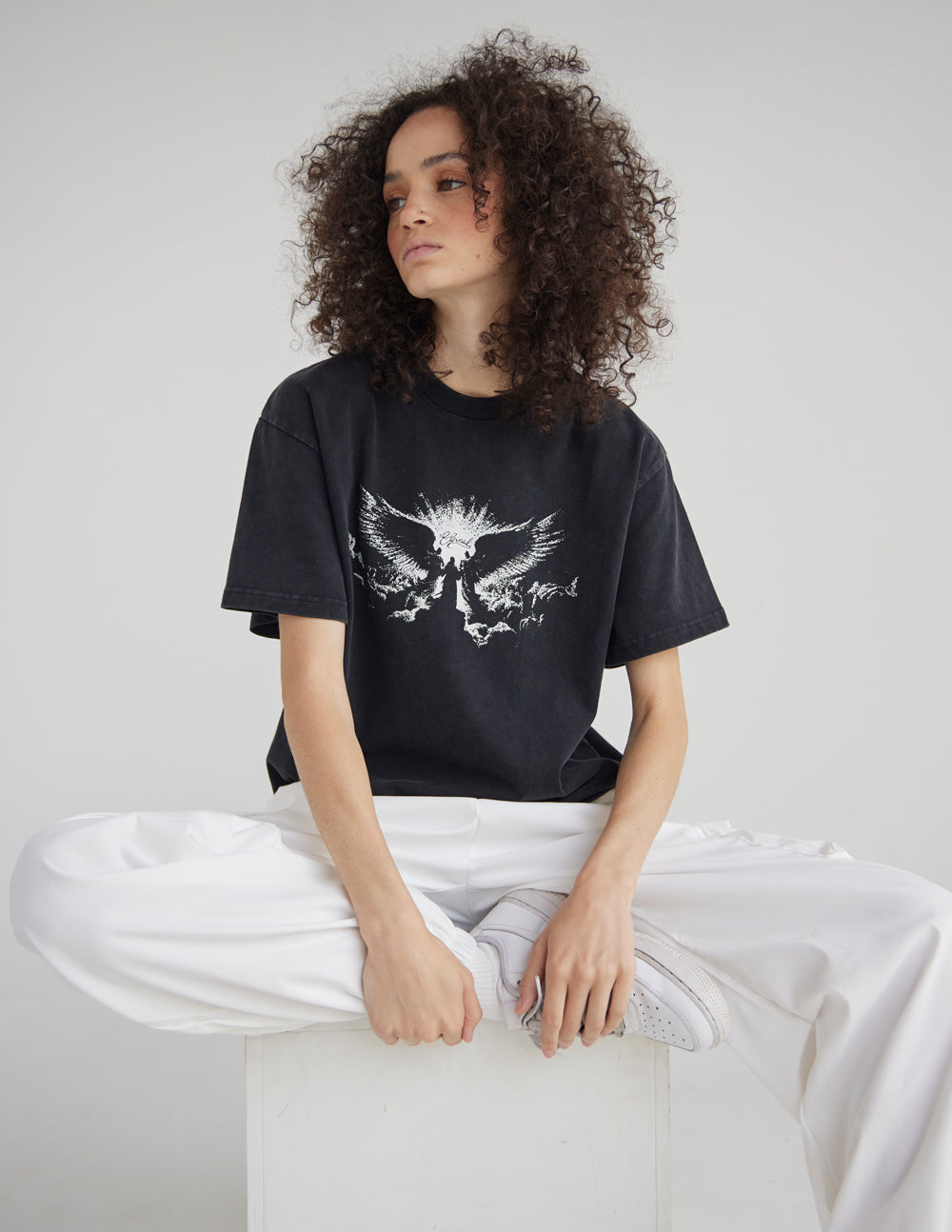 Heavyweight Cotton Boxy Tee in Black and White