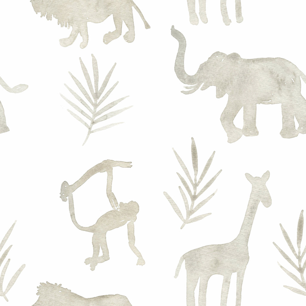 Simba Safari Animal Print Wallpaper in Taupe and White