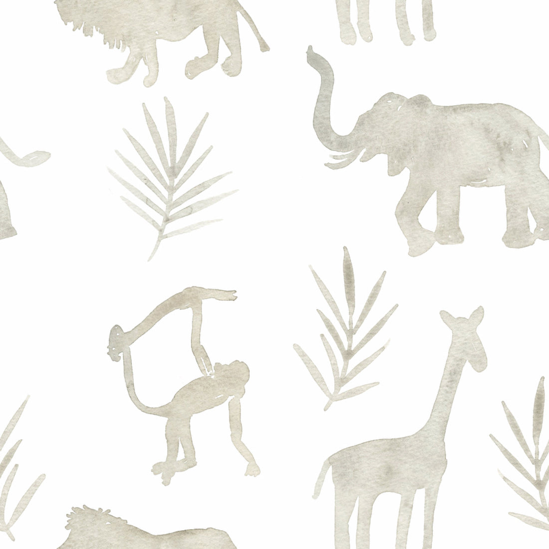 Simba Safari Animal Print Wallpaper in Taupe and White
