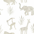 Simba Safari Animal Print Wallpaper in Taupe and White