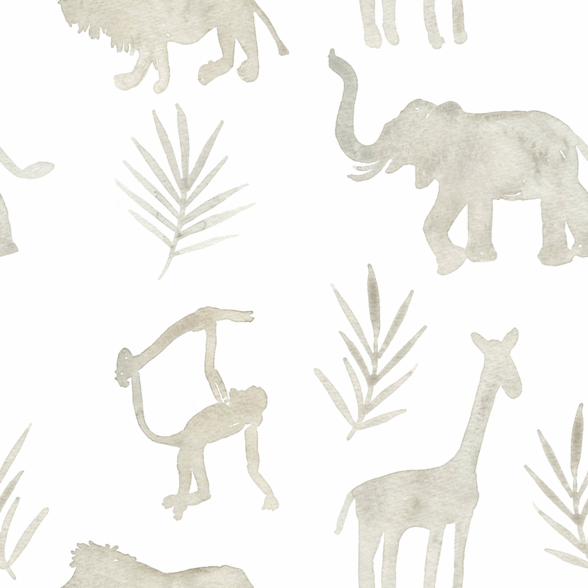Simba Safari Animal Print Wallpaper in Taupe and White