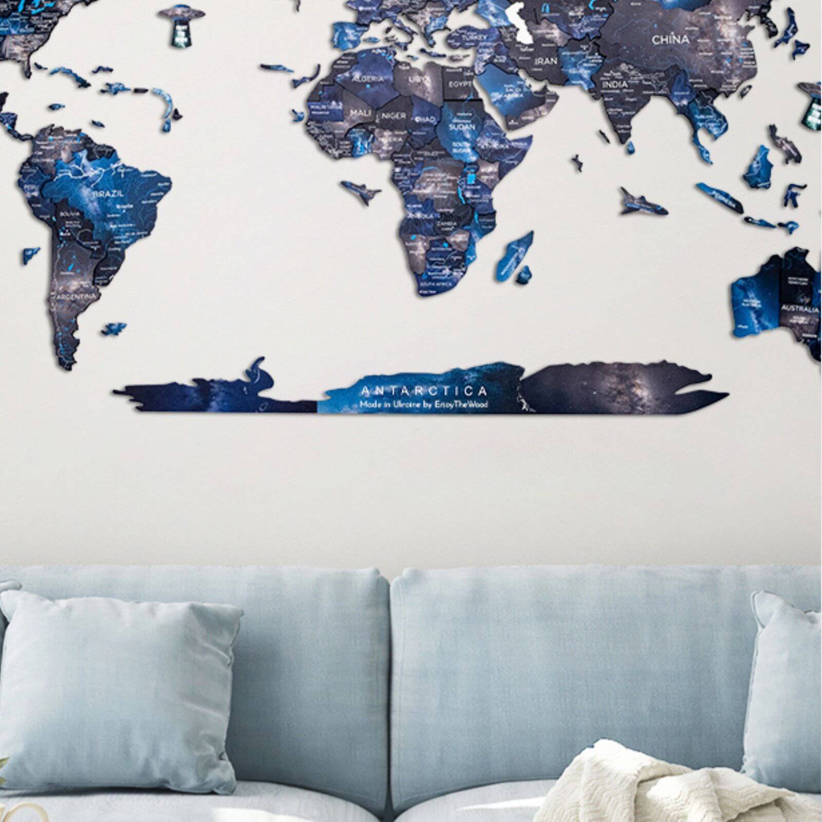 Antarctica Wooden Wall Art Map, Modern Monochrome Decor for Office