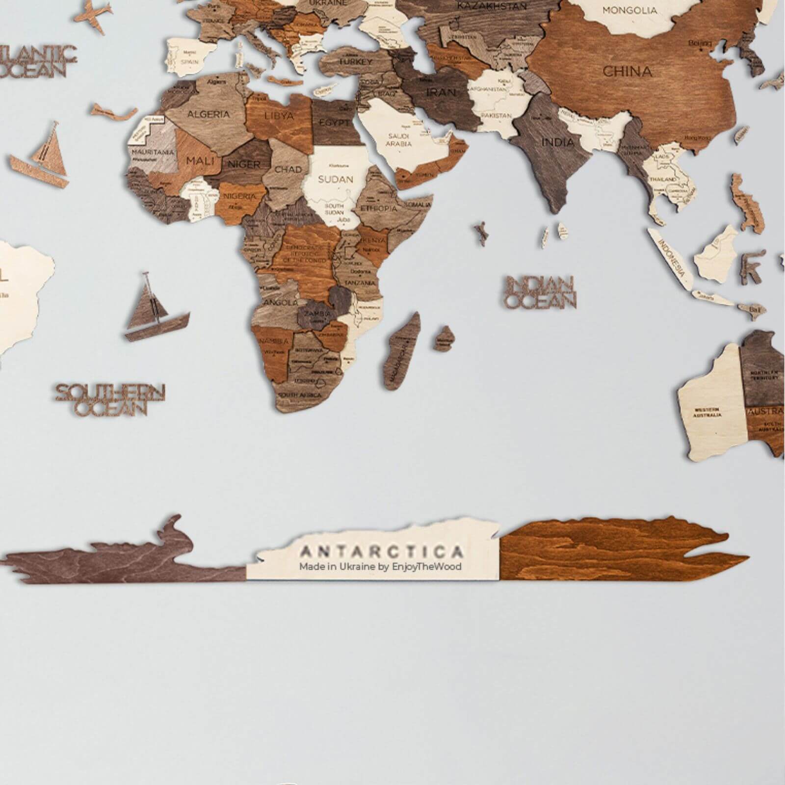 Antarctica Map Addition Natural Colors Minimalist Decor