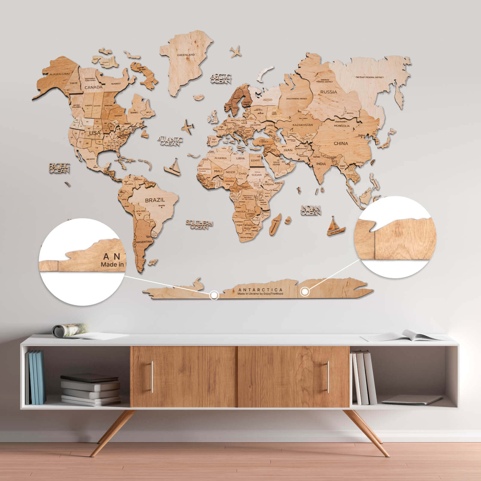 Antarctica Map Addition Natural Colors Minimalist Decor