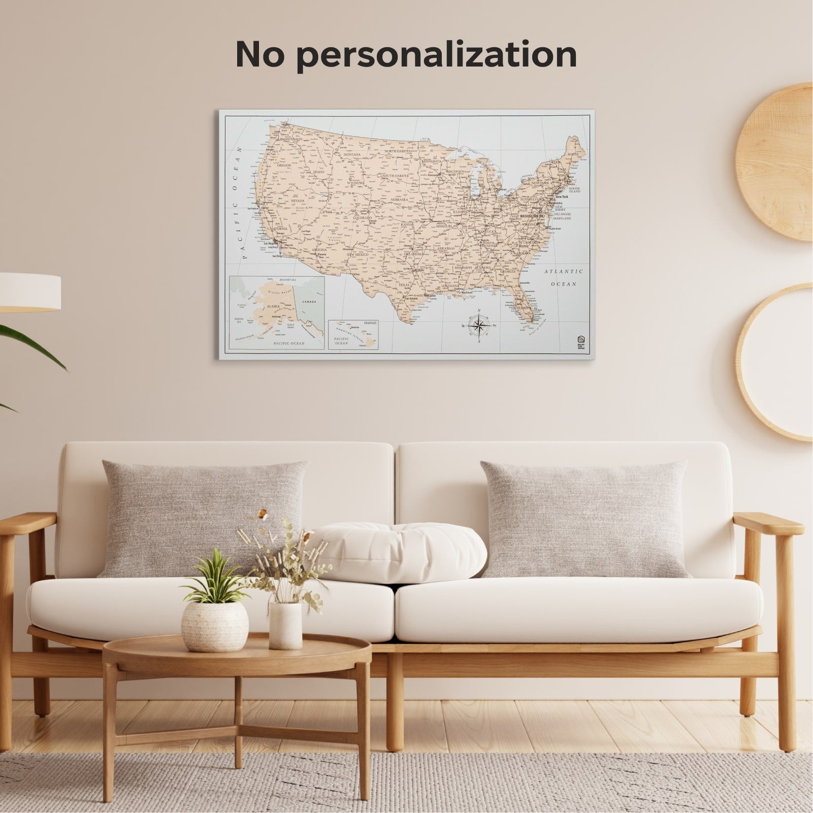 Antique Wooden USA Map Wall Art – Beige & Grey Minimalist Decor