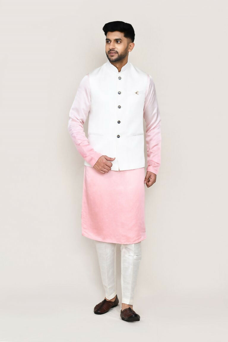 White Men's Cotton Satin Jacket with Subtle Detailing