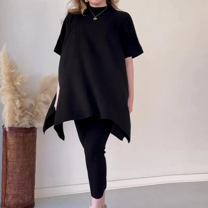 Fall Plus Size Knit Batwing Top & Bottom Set