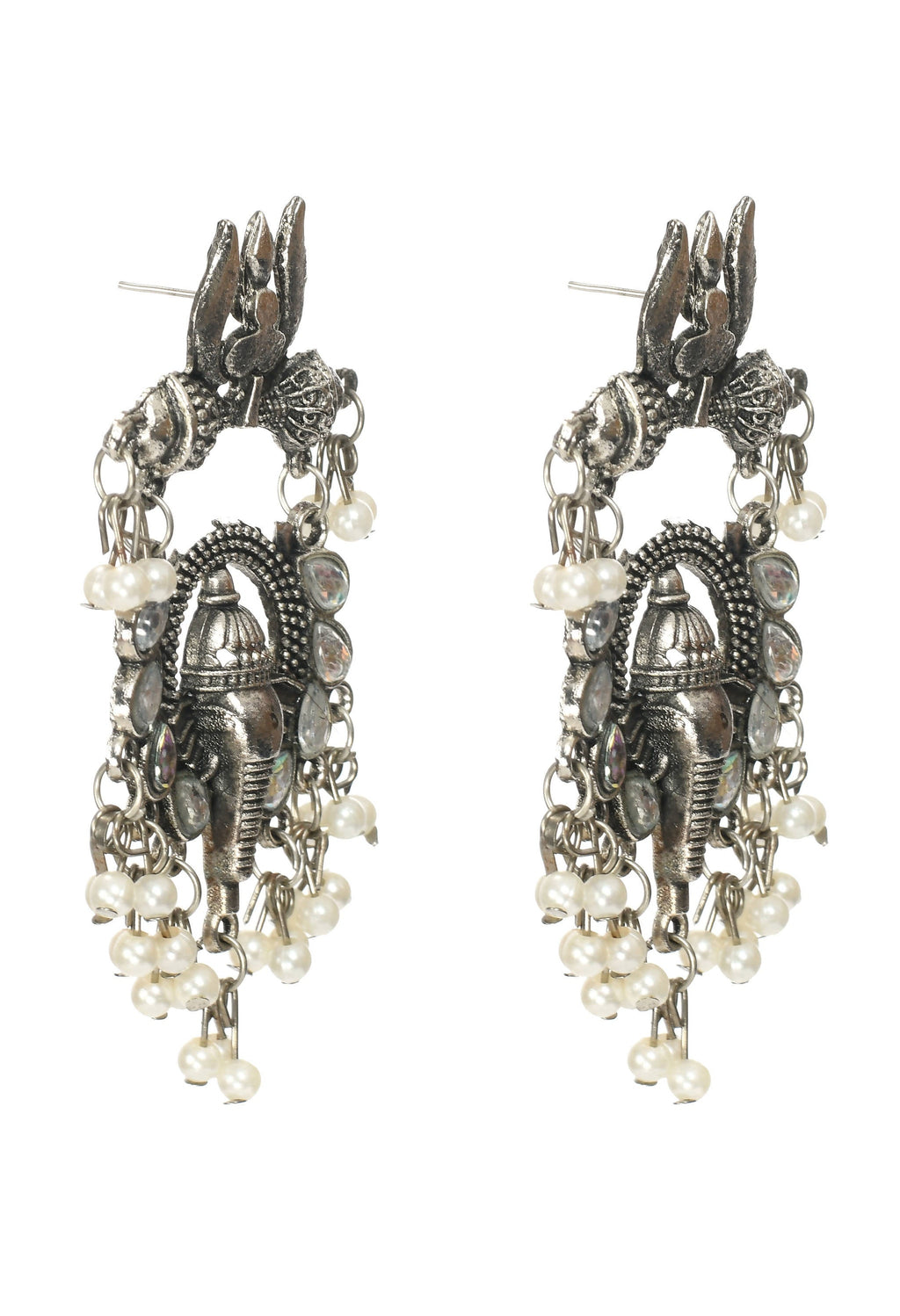 Traditional Ganesh Design Silver Color Earrings for Women
