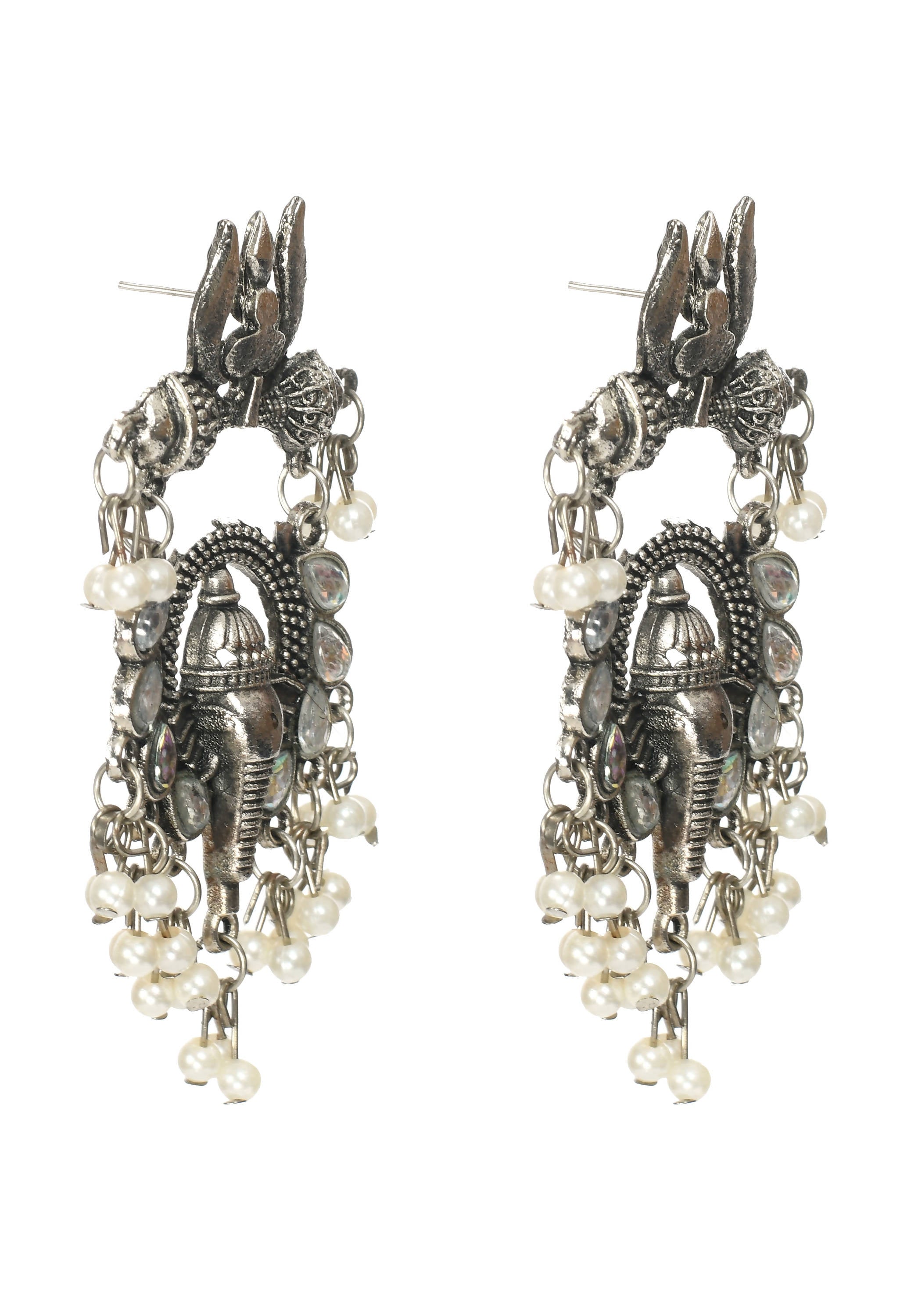 Traditional Ganesh Design Silver Color Earrings for Women