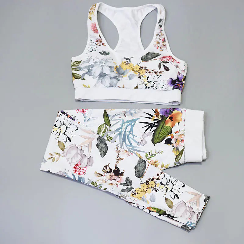 Women's Floral Print Yoga Set - Bra & Leggings Outfit
