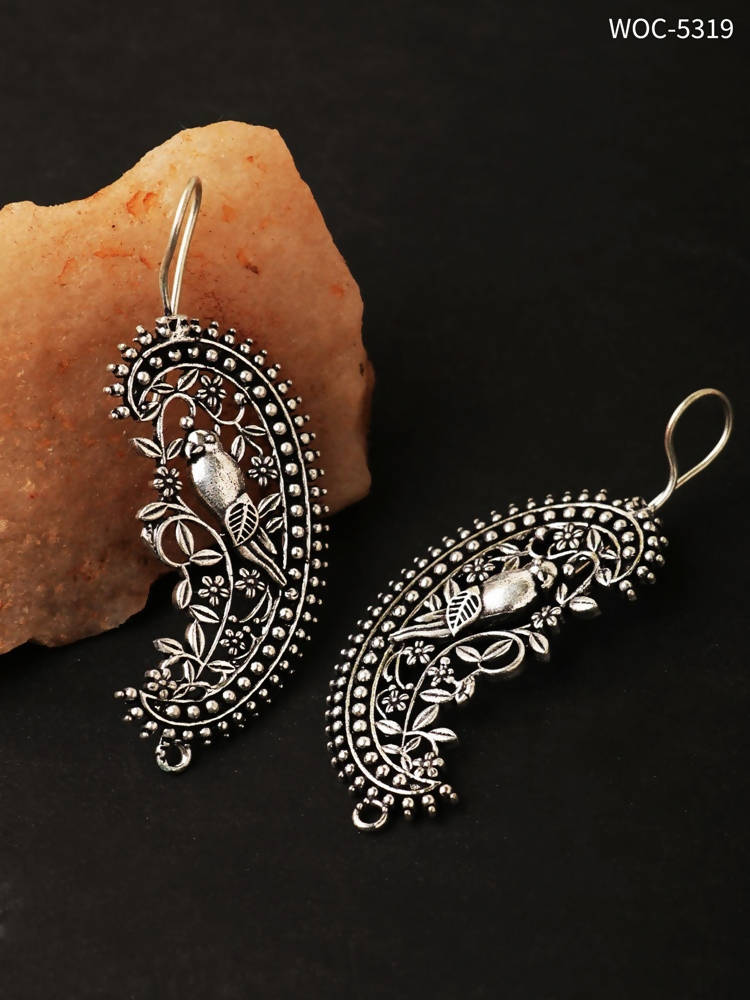 Oxidised Silver Parrot Hoops and Ghungroo Bali Combo Earrings