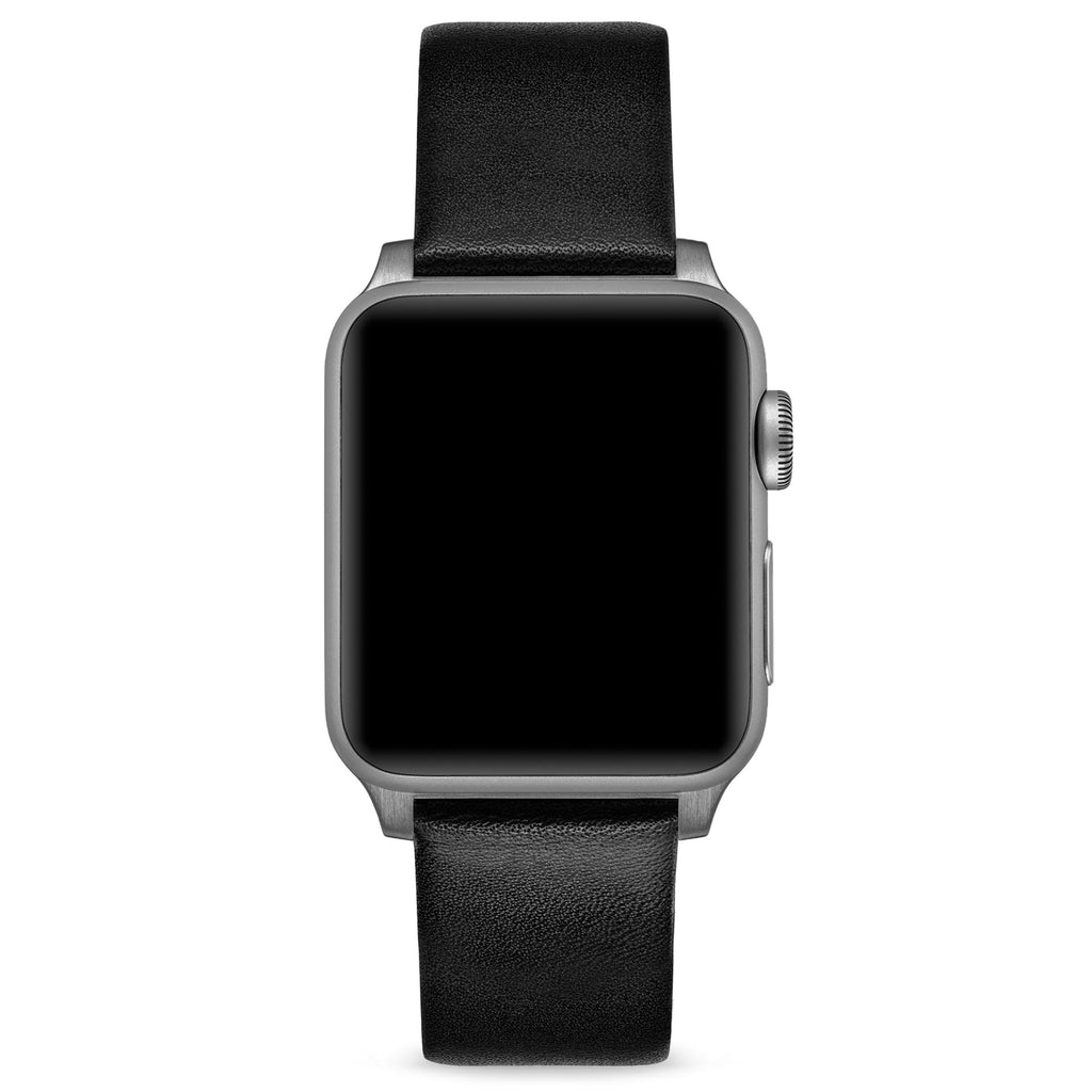 Premium leather Apple Watch band with Graphite stainless steel buckle and lugs