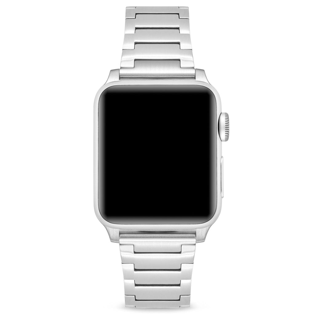 Silver 316L stainless steel link band for Apple Watch 44/46mm with butterfly clasp