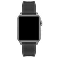 Close up of silicone Apple Watch band in 41/42mm size with graphite stainless steel buckle