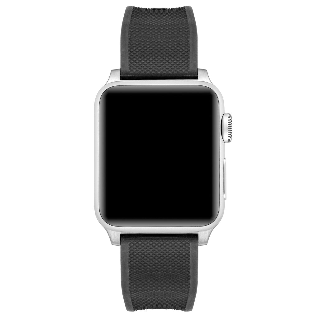 Premium silicone Apple Watch band with silver stainless steel buckle, 41/42mm size