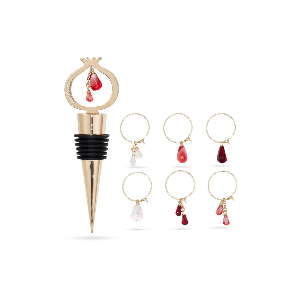 Pomegranate Wine Stopper & Glass Charms Set