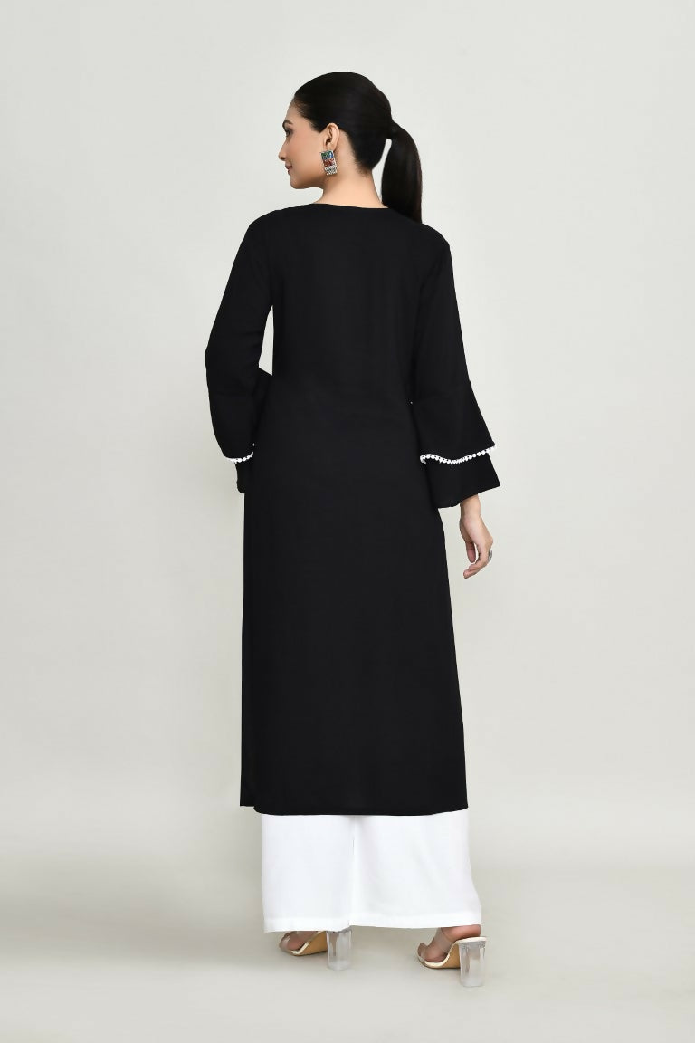 Black Rayon Tunic with Elegant Embroidery
