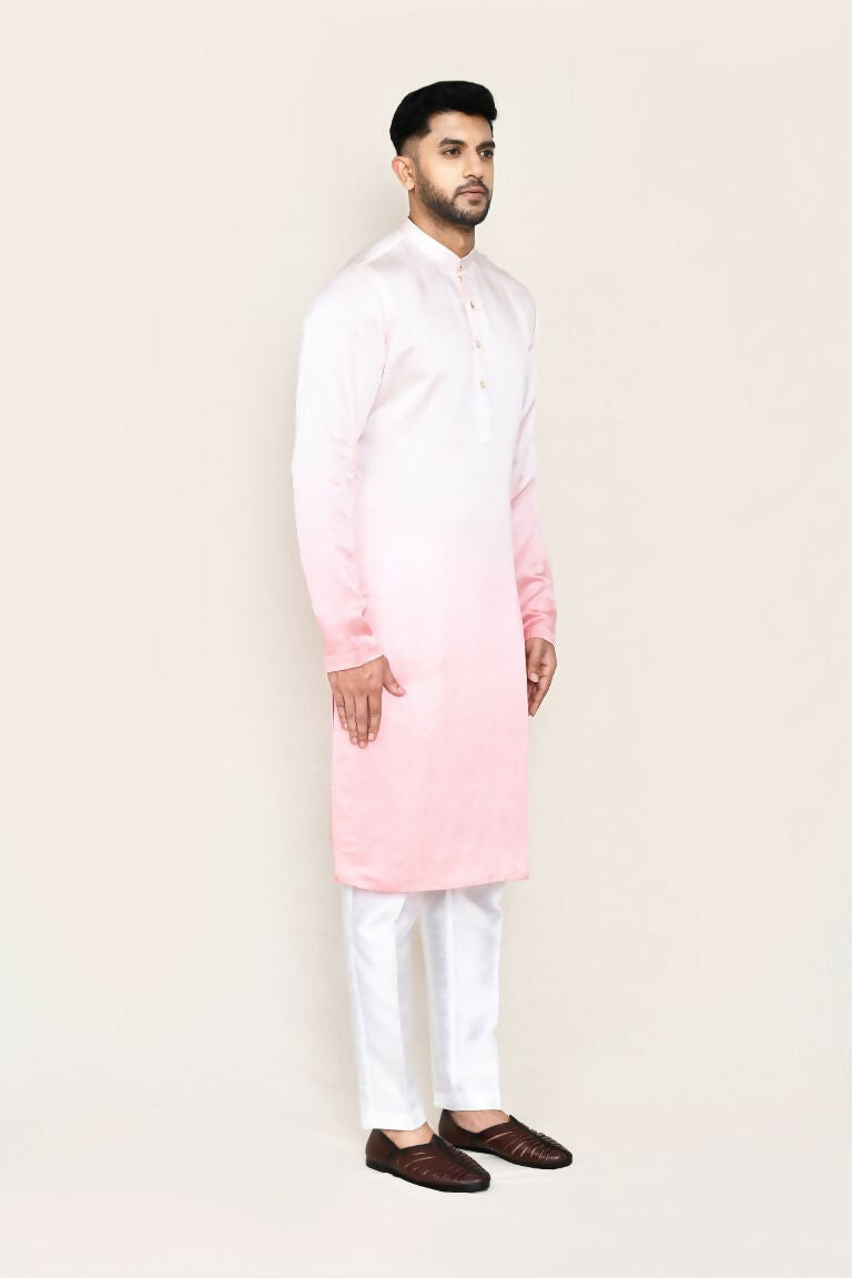 White Satin Silk Kurta and Straight Fit Pant Set