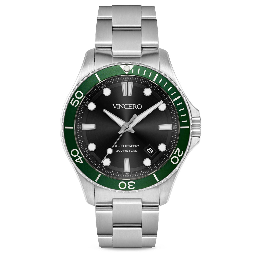 The Argo Automatic diver watch with green face and silver stainless steel case