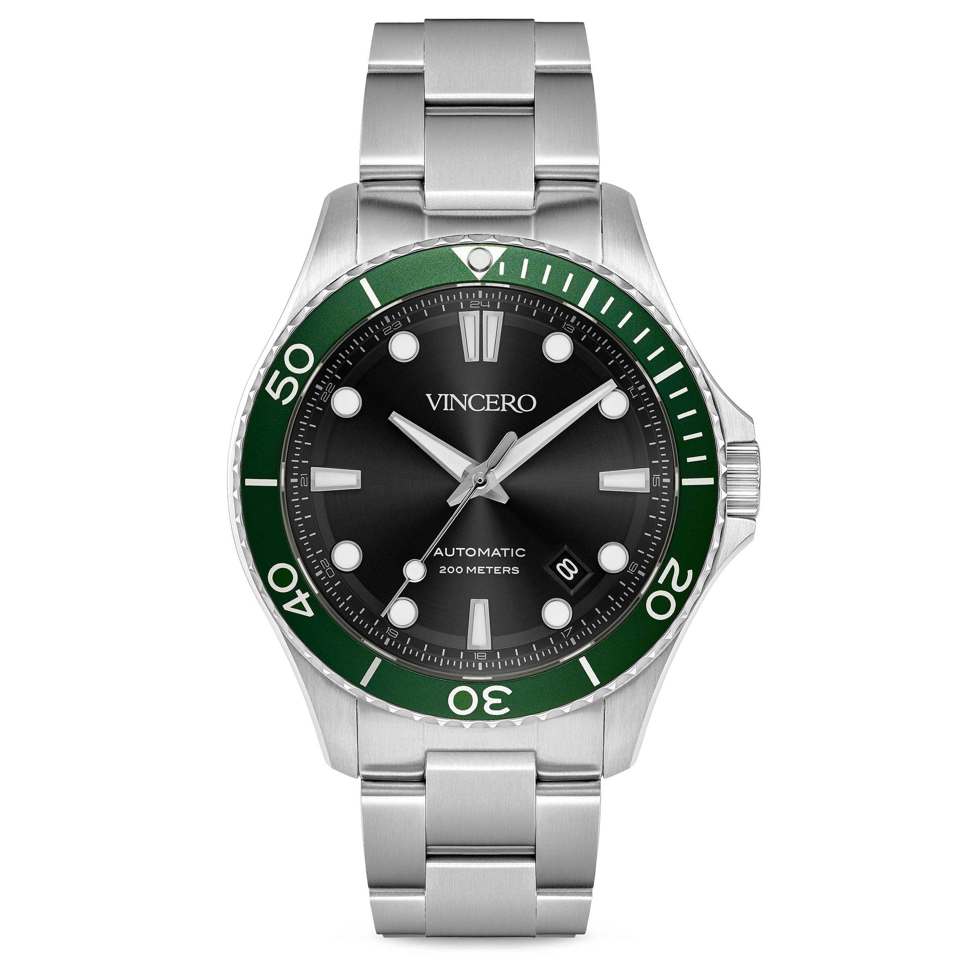 The Argo Automatic diver watch with green face and silver stainless steel case