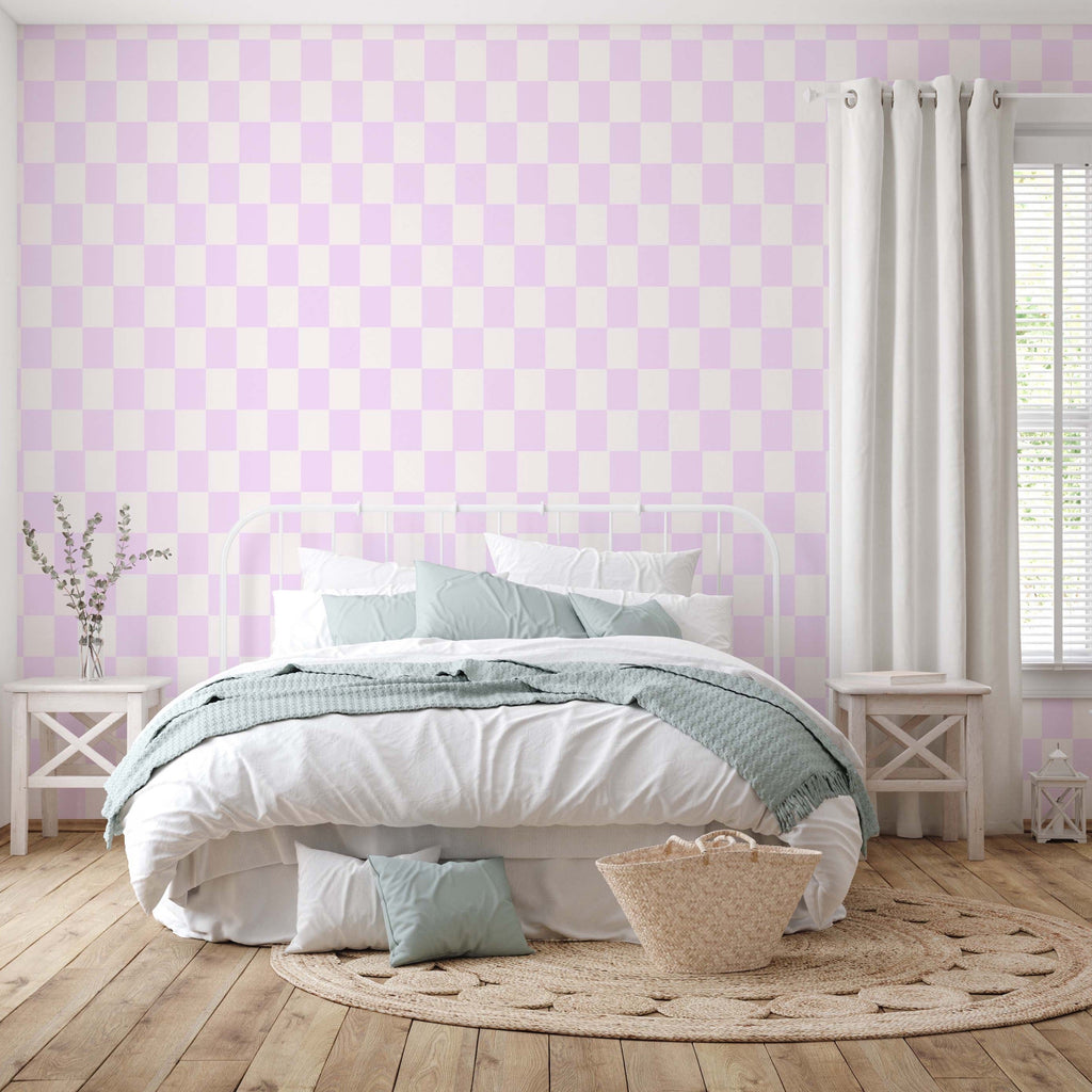 Aria modern geometric wallpaper in light-pink and white