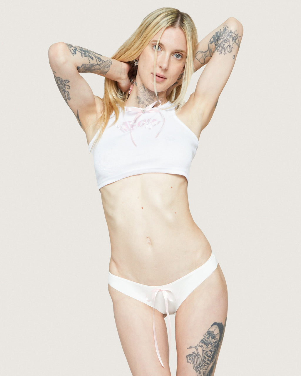 Classic Princess Brief in White and Pale Pink Cotton Knit