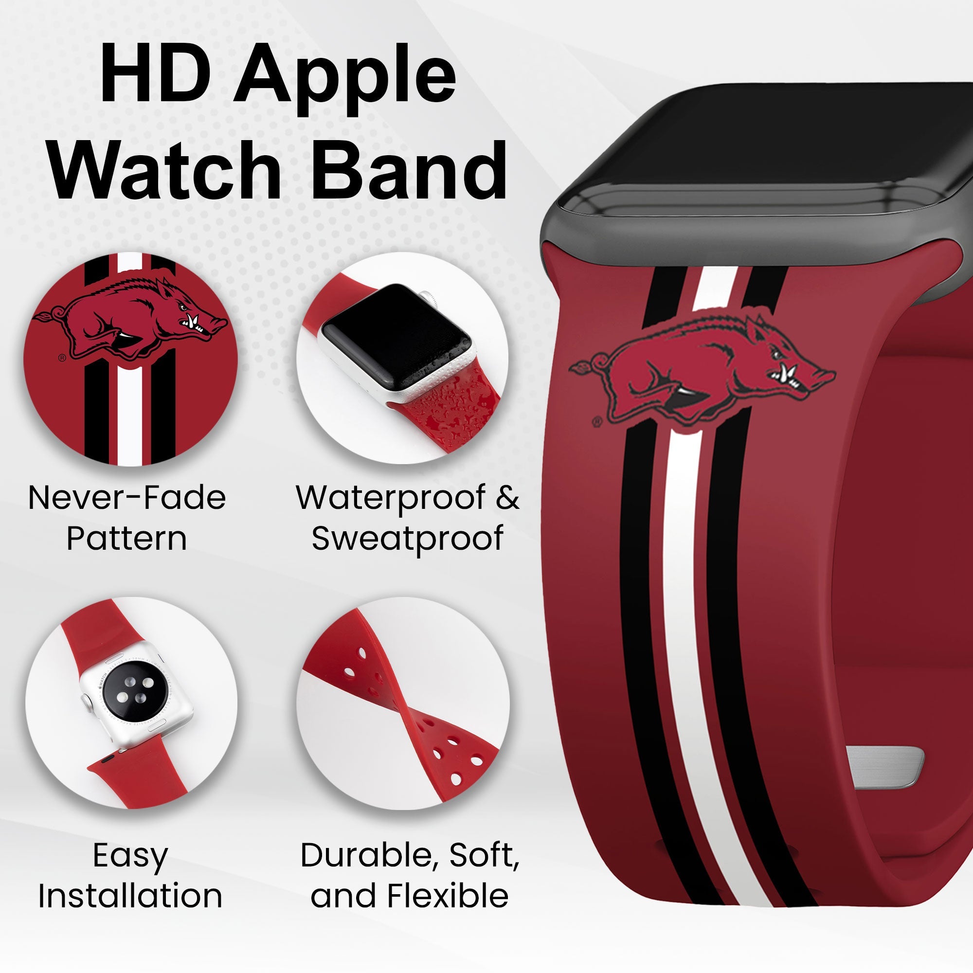 Arkansas Razorbacks HD Apple Watch Band Sports Silicone Strap