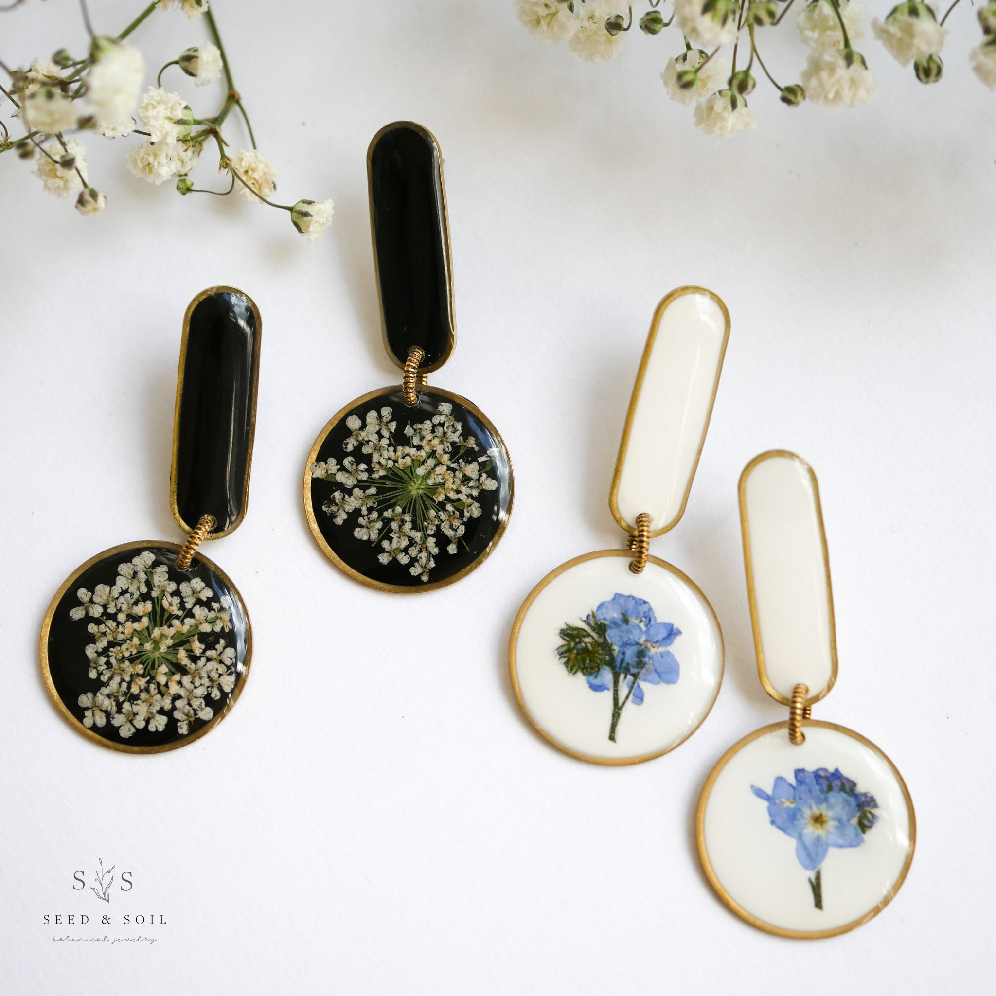 Artist Earrings with Real Flowers