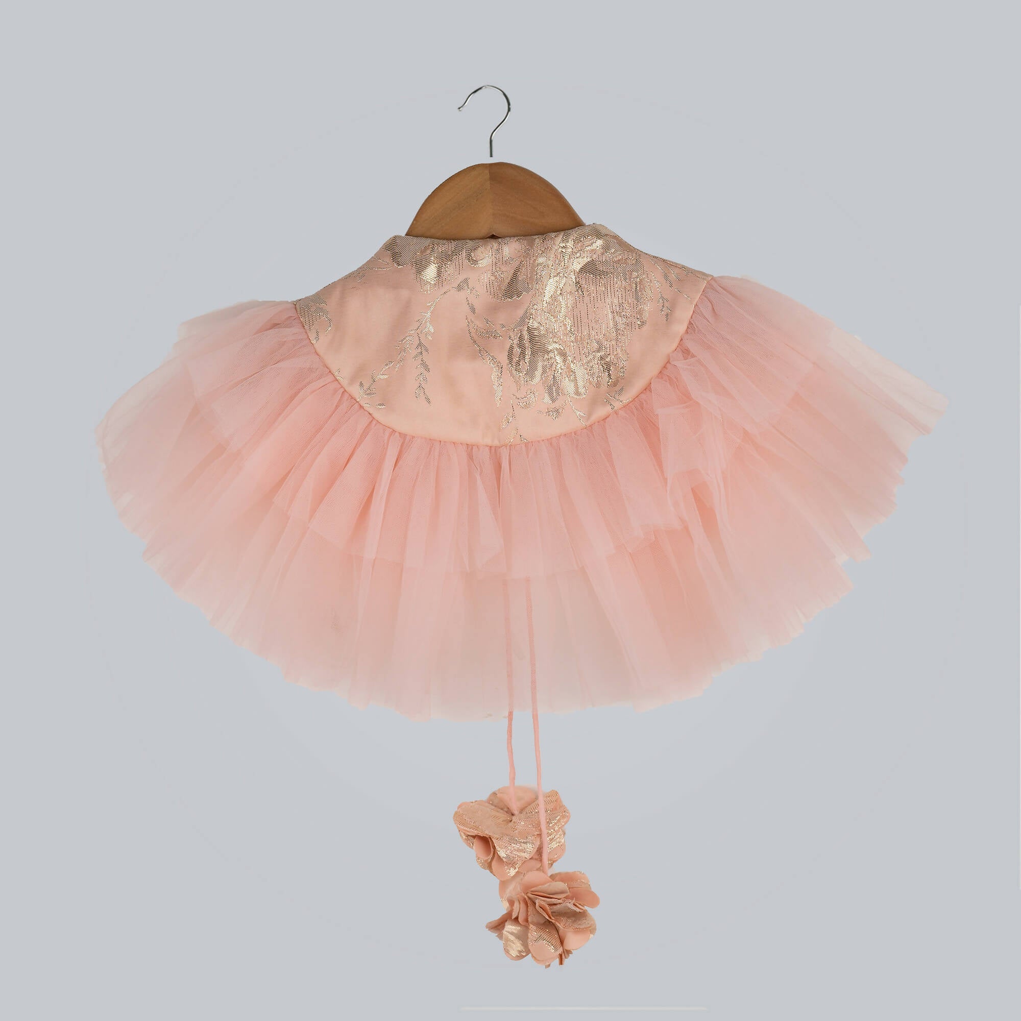 Peach Shrug with Frill Detail, Brocade and Pearls