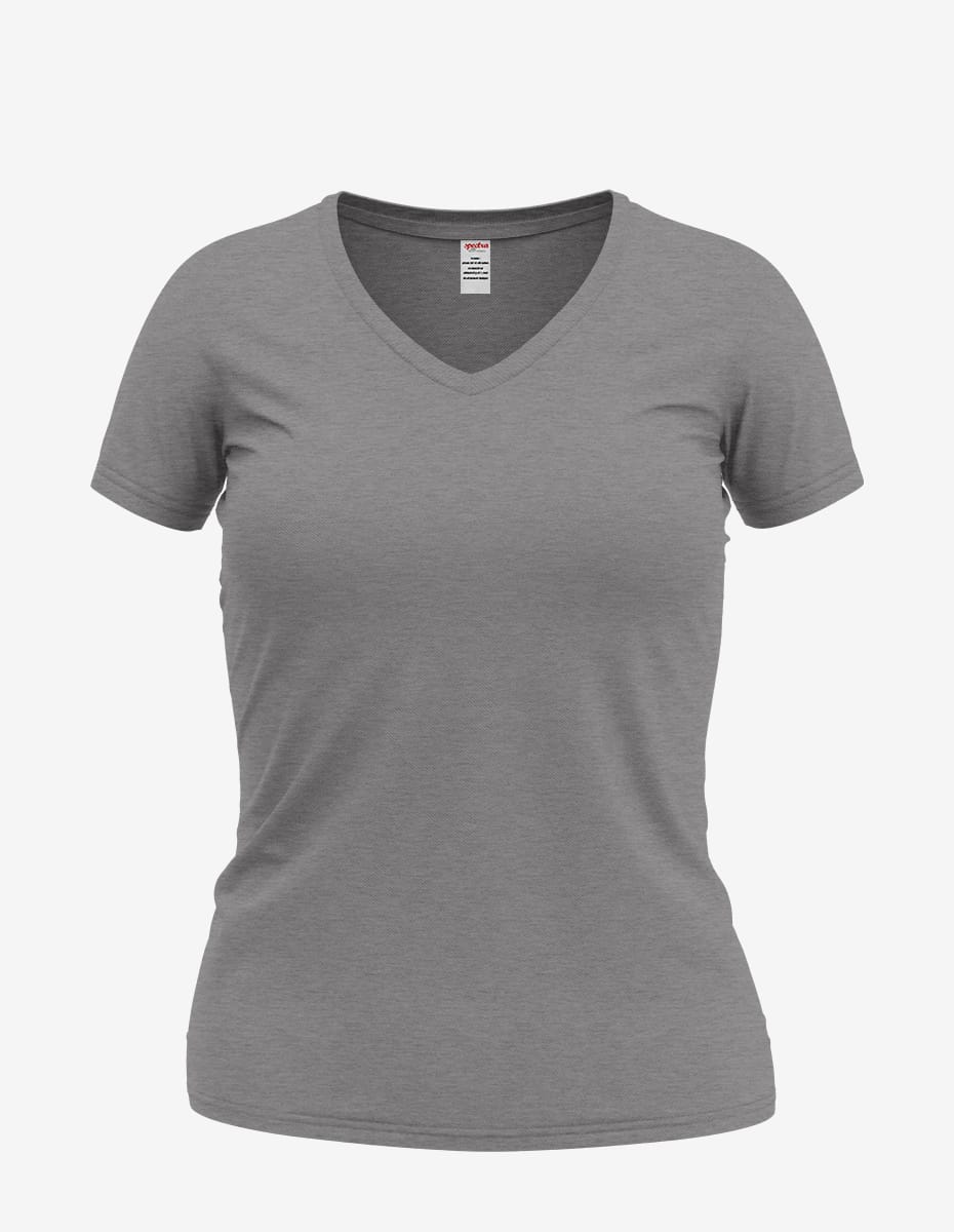 Women's Dark Grey V-Neck Short Sleeve Basic Everyday Tee - Image 5