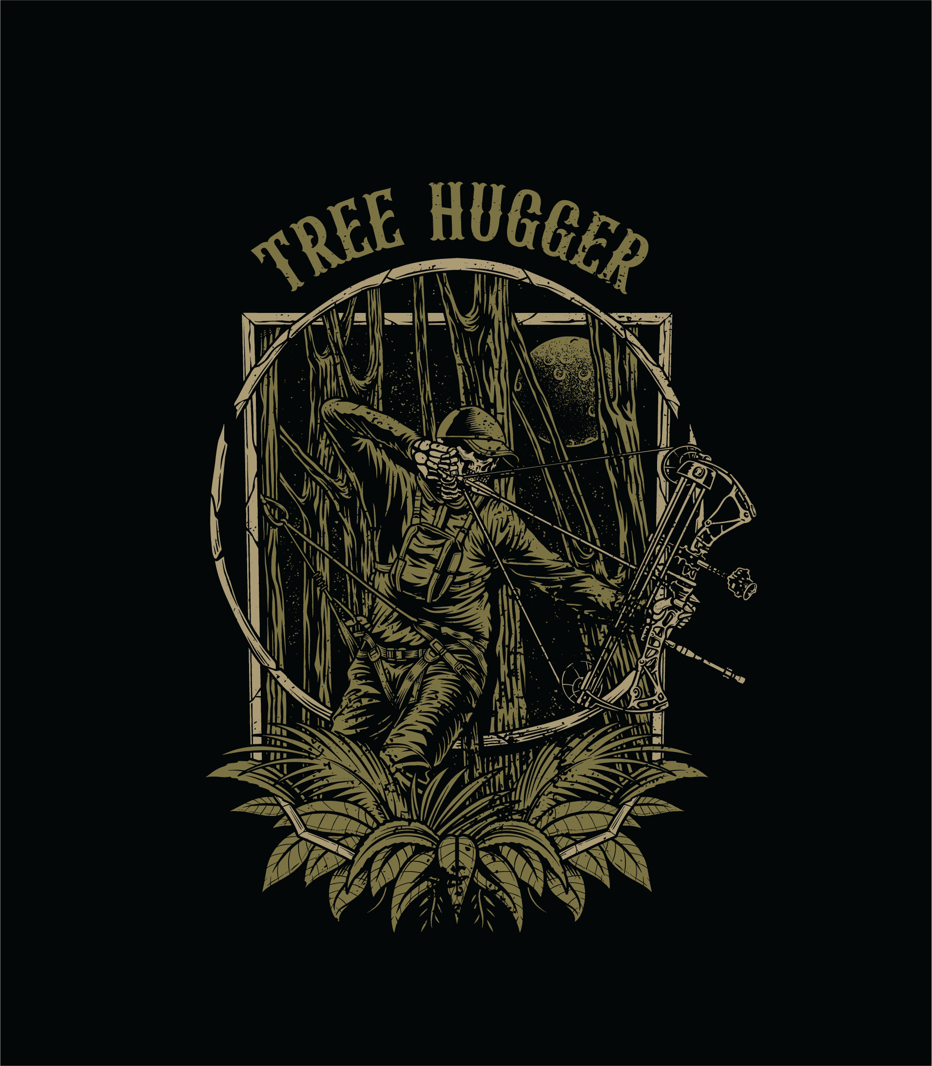 Tree Hugger Graphic Outdoor Tee - Black and Olive Green