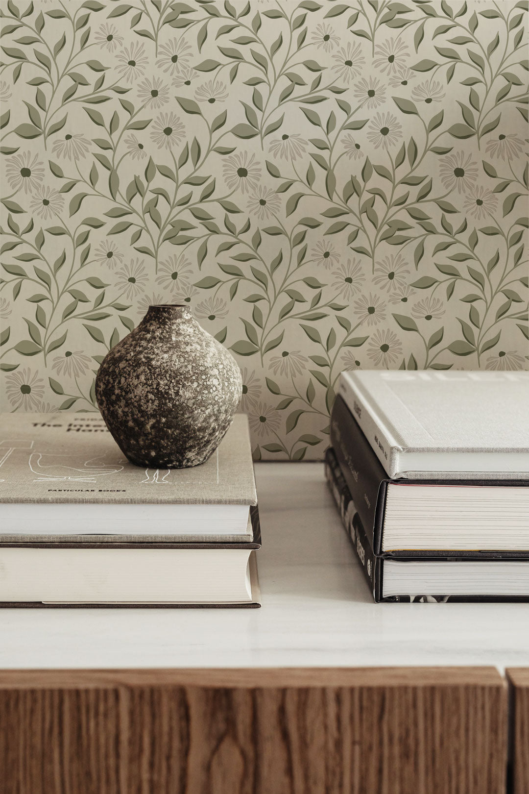Adrian Floral Wallpaper - Sage Green, Cream & Muted Orange