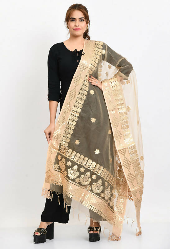Golden bridal organza dupatta with traditional Gotta Patti work