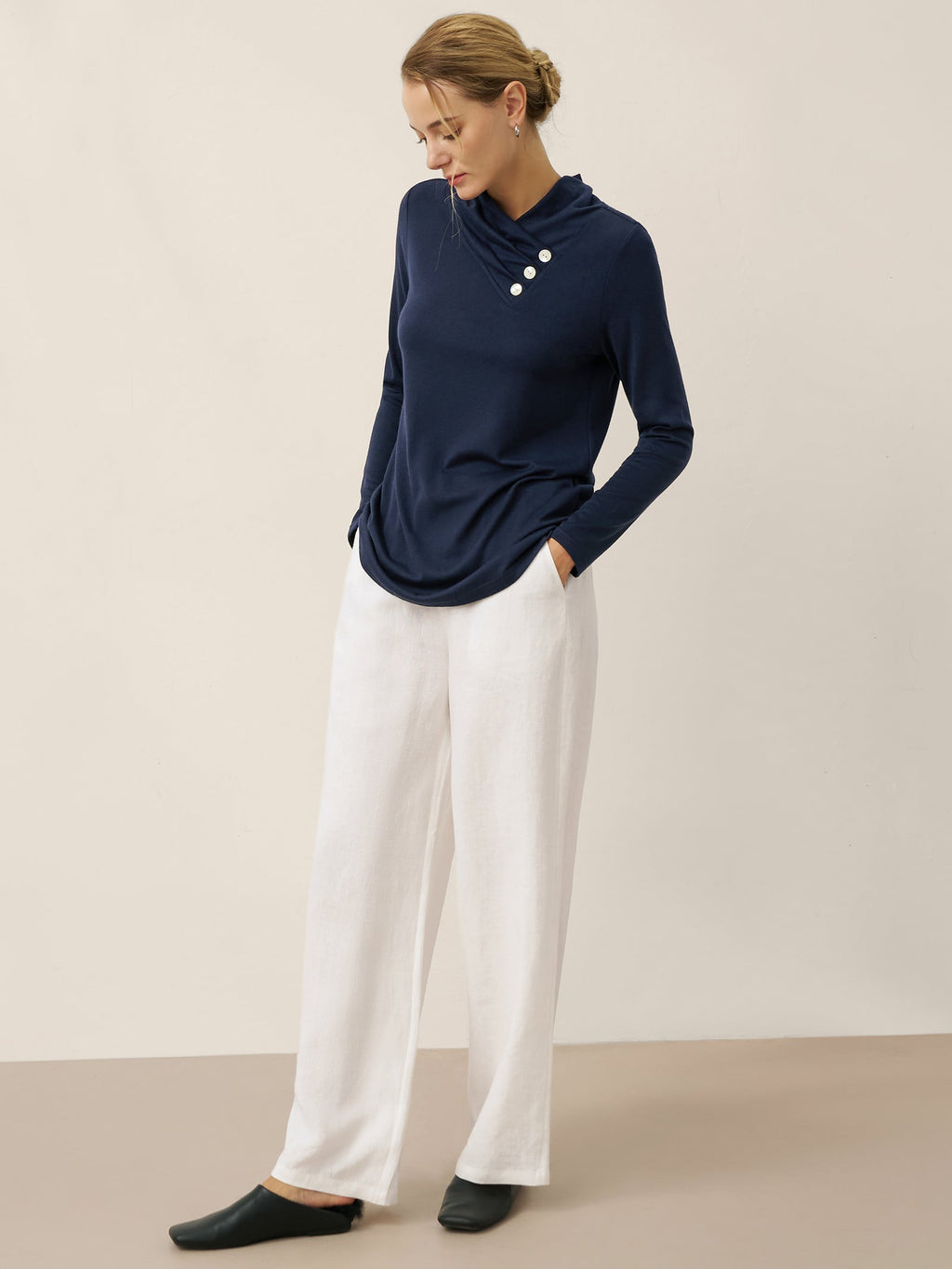 Cashmere Asymmetric Cowl Neck Stretch Top TATIANA