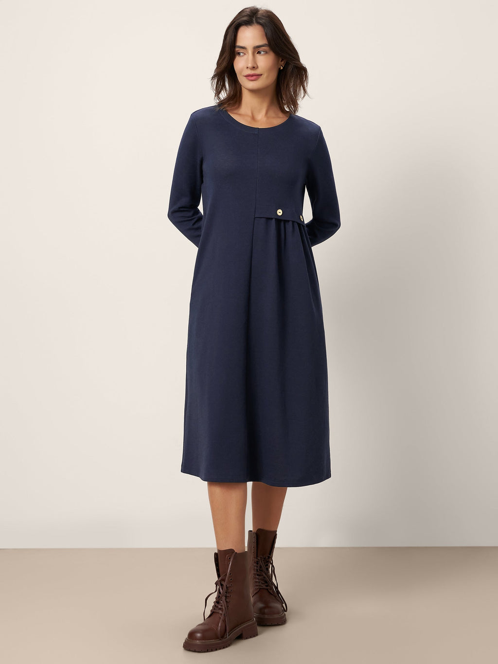 Asymmetric Pleated Waist Midi Dress ALYSSA