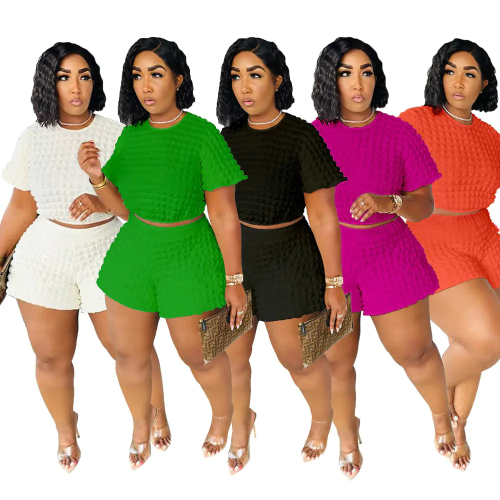 Women's Casual Bubble Texture Two-Piece Short Set for Summer - Image 14