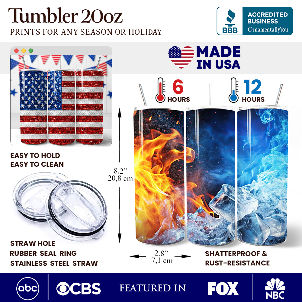 American Flag Sequin Print 20oz Personalized Patriotic Tumbler