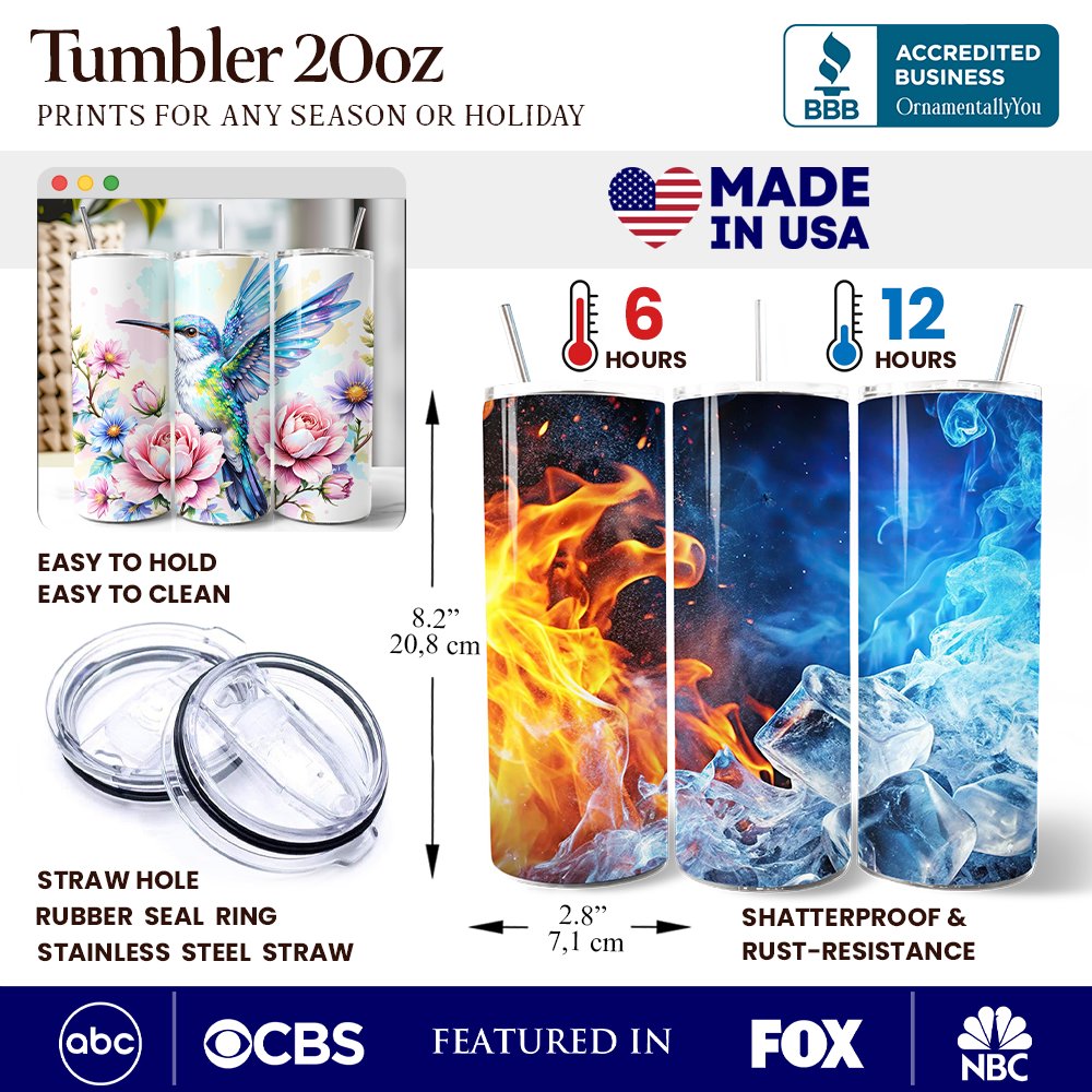 Floral Hummingbird 20oz Stainless Steel Tumbler with Straw