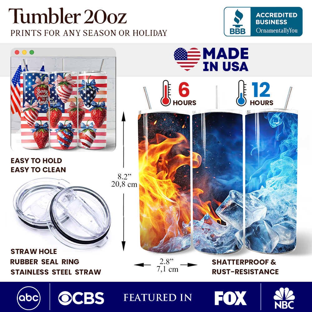 Berry Proud American 20oz Patriotic Strawberry Tumbler