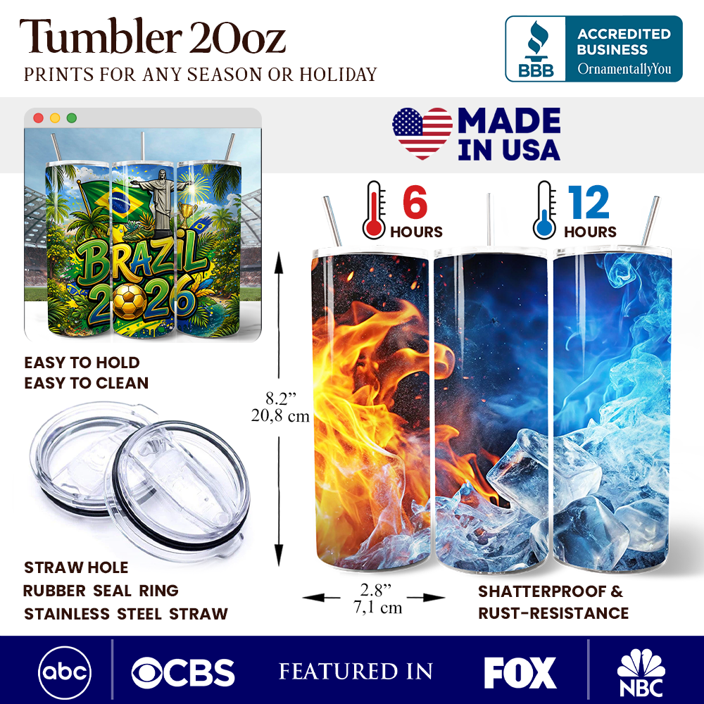 Brazil 2026 Soccer Global Championship 20oz Stainless Steel Tumbler