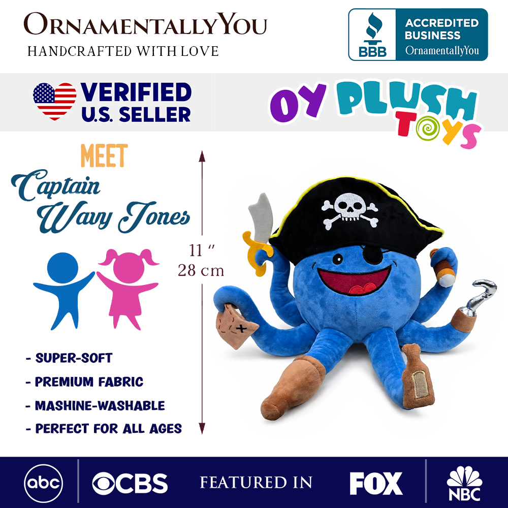 Captain Wavy Jones the Pirate Octopus Plushie, Cute 11" Sea Adventure Stuffed Animal Gift for Boys and Girls