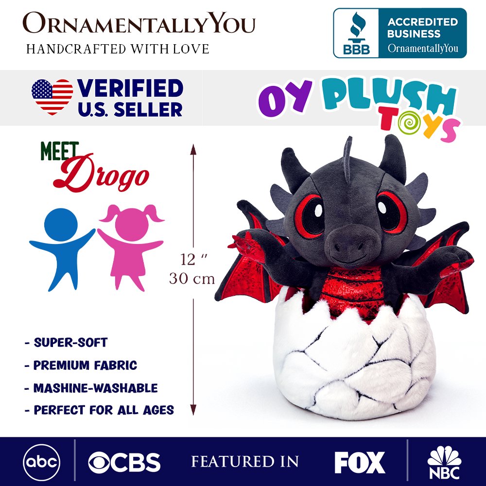 Drogo the Dino Egg Plushie - 12" Black and Red Dinosaur Toy