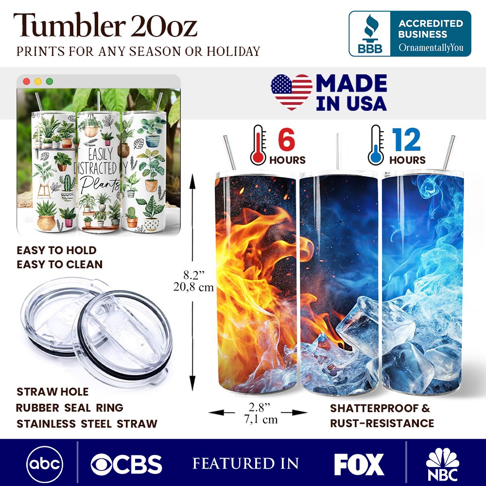 Personalized Botanical 20oz Stainless Steel Tumbler, Floral Gift